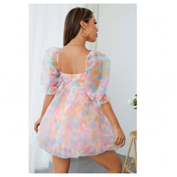 5/$100 SALE - LOVER Style Puff Sleeve Cloud Mini Dress - Picture 2 of 6